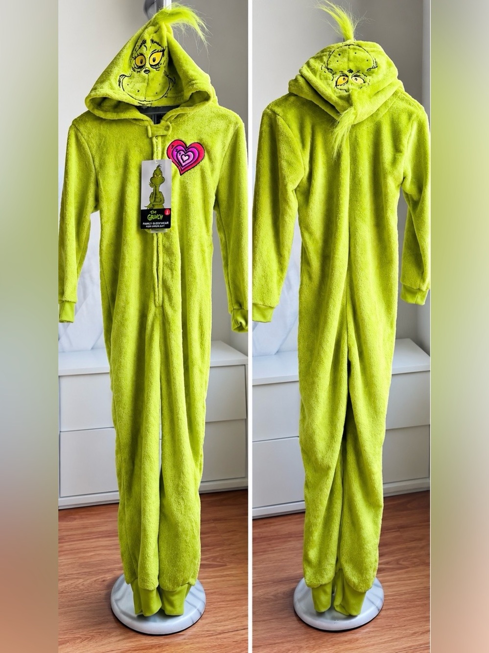 👻 🎃Kids The Grinch Halloween Costume Hooded Jumpsuit Size 8 NWT - Picture 4 of 7